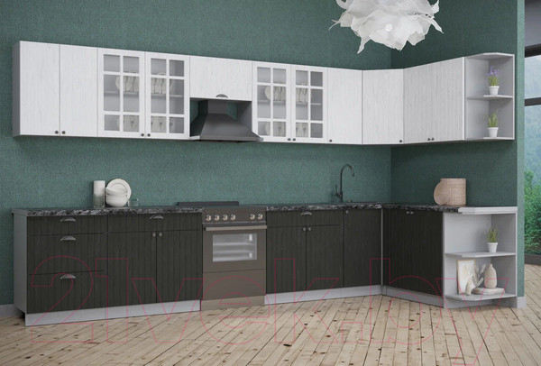 Изображение товара Кухонный гарнитур Интерлиния Берес 1.7x3.8 правая (дуб английский/дуб полярный/кастилло темный)