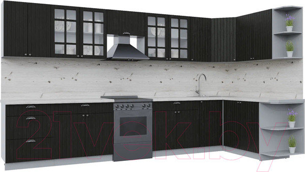 Изображение товара Кухонный гарнитур Интерлиния Берес 1.7x3.8 правая (дуб английский/бискайская сосна)