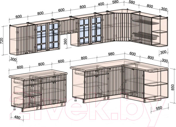 Изображение товара Кухонный гарнитур Интерлиния Берес 1.7x3.8 правая (дуб серый/опал светлый)