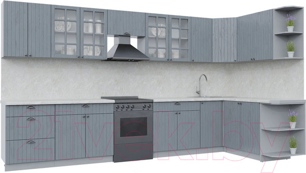 Изображение товара Кухонный гарнитур Интерлиния Берес 1.7x3.8 правая (дуб серый/опал светлый)