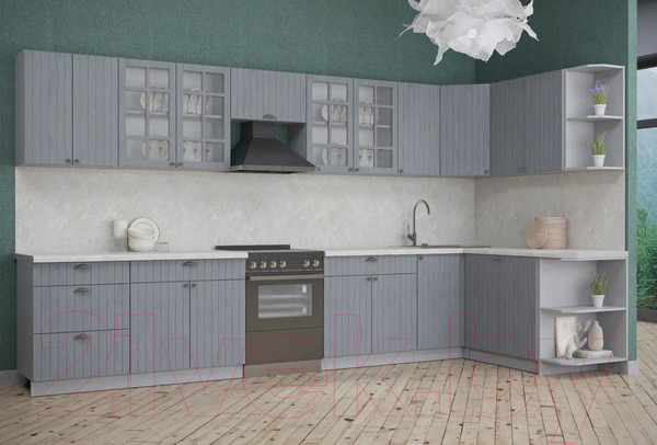 Изображение товара Кухонный гарнитур Интерлиния Берес 1.7x3.8 правая (дуб серый/опал светлый)