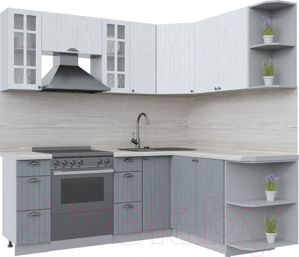 Изображение товара Кухонный гарнитур Интерлиния Берес 1.7x2.1 правая (дуб полярный/дуб серый/травертин серый)