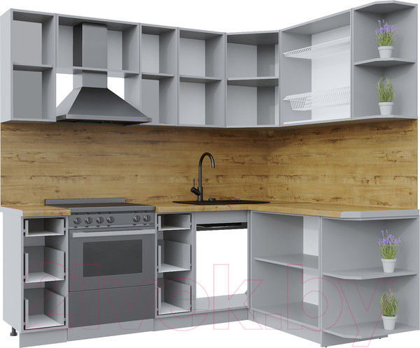 Изображение товара Кухонный гарнитур Интерлиния Берес 1.7x2.2 правая (дуб полярный/дуб серый/травертин серый)