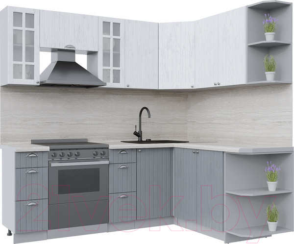 Изображение товара Кухонный гарнитур Интерлиния Берес 1.7x2.2 правая (дуб полярный/дуб серый/травертин серый)