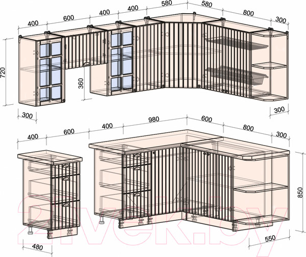 Изображение товара Кухонный гарнитур Интерлиния Берес 1.7x2.4 правая (дуб полярный/дуб серый/травертин серый)