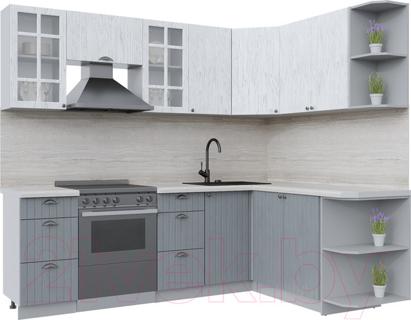 Изображение товара Кухонный гарнитур Интерлиния Берес 1.7x2.4 правая (дуб полярный/дуб серый/травертин серый)
