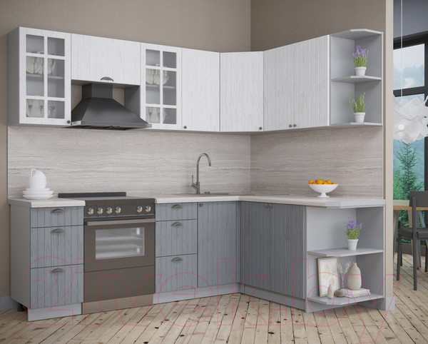 Изображение товара Кухонный гарнитур Интерлиния Берес 1.7x2.4 правая (дуб полярный/дуб серый/травертин серый)