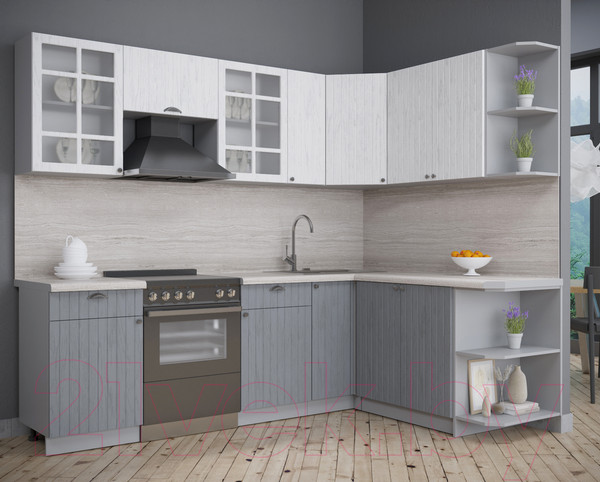 Изображение товара Кухонный гарнитур Интерлиния Берес 1.7x2.5 правая (дуб полярный/дуб серый/травертин серый)