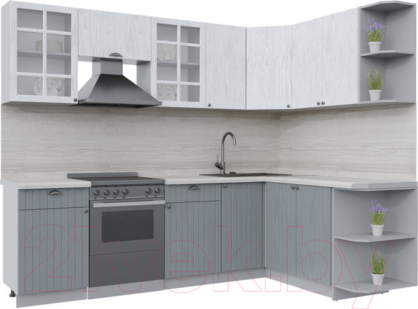 Изображение товара Кухонный гарнитур Интерлиния Берес 1.7x2.6 правая (дуб полярный/дуб серый/травертин серый)