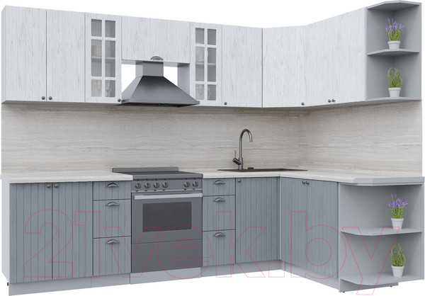 Изображение товара Кухонный гарнитур Интерлиния Берес 1.7x2.8 правая (дуб полярный/дуб серый/травертин серый)