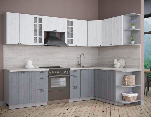 Изображение товара Кухонный гарнитур Интерлиния Берес 1.7x2.8 правая (дуб полярный/дуб серый/травертин серый)