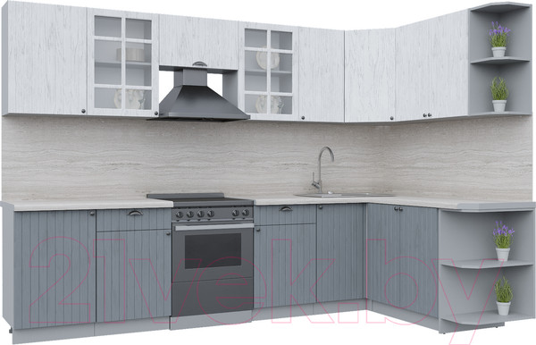 Изображение товара Кухонный гарнитур Интерлиния Берес 1.7x3.1 правая (дуб полярный/дуб серый/травертин серый)