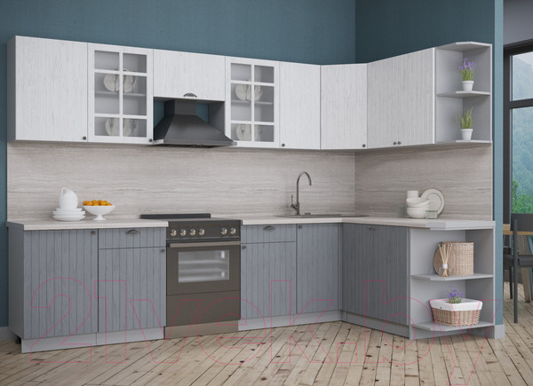 Изображение товара Кухонный гарнитур Интерлиния Берес 1.7x3.1 правая (дуб полярный/дуб серый/травертин серый)