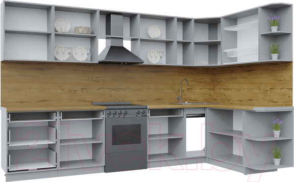 Изображение товара Кухонный гарнитур Интерлиния Берес 1.7x3.3 левая (дуб снежный/серый каспий)
