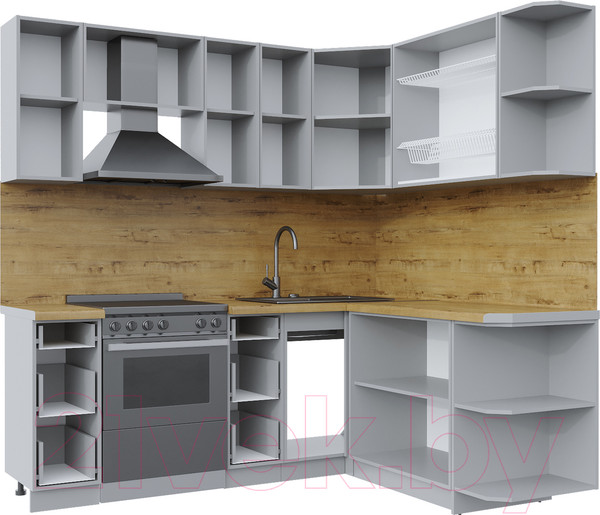 Изображение товара Кухонный гарнитур Интерлиния Берес 1.7x2.1 правая (дуб лазурный/дуб серый/серый каспий)