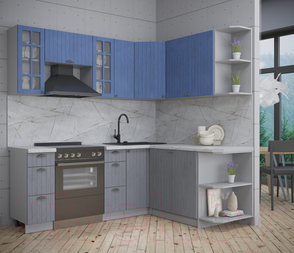 Изображение товара Кухонный гарнитур Интерлиния Берес 1.7x2.1 правая (дуб лазурный/дуб серый/серый каспий)
