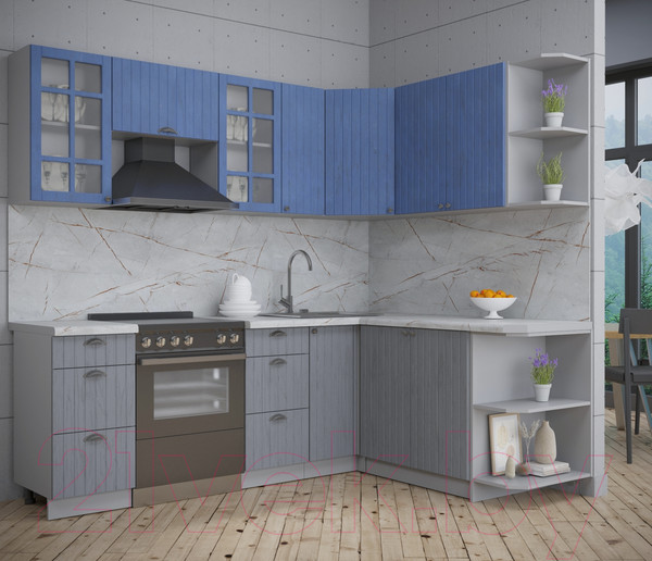 Изображение товара Кухонный гарнитур Интерлиния Берес 1.7x2.3 правая (дуб лазурный/дуб серый/серый каспий)