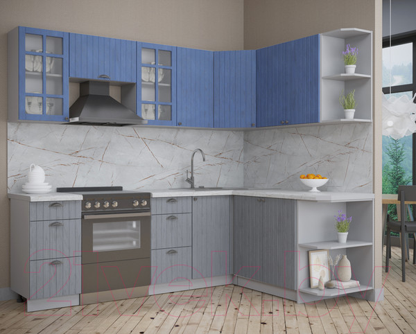 Изображение товара Кухонный гарнитур Интерлиния Берес 1.7x2.4 правая (дуб лазурный/дуб серый/серый каспий)
