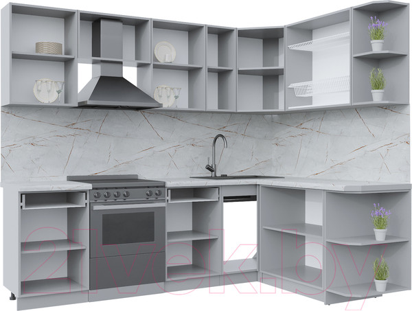 Изображение товара Кухонный гарнитур Интерлиния Берес 1.7x2.5 правая (дуб лазурный/дуб серый/серый каспий)