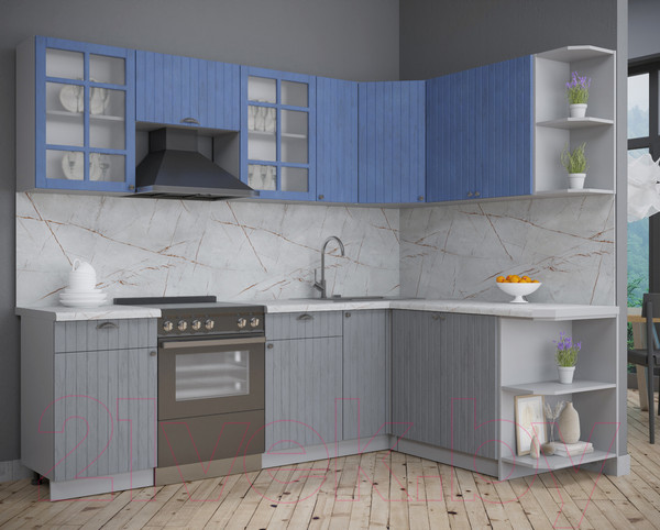 Изображение товара Кухонный гарнитур Интерлиния Берес 1.7x2.5 правая (дуб лазурный/дуб серый/серый каспий)