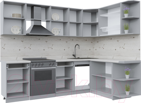 Изображение товара Кухонный гарнитур Интерлиния Берес 1.7x2.6 правая (дуб лазурный/дуб серый/серый каспий)