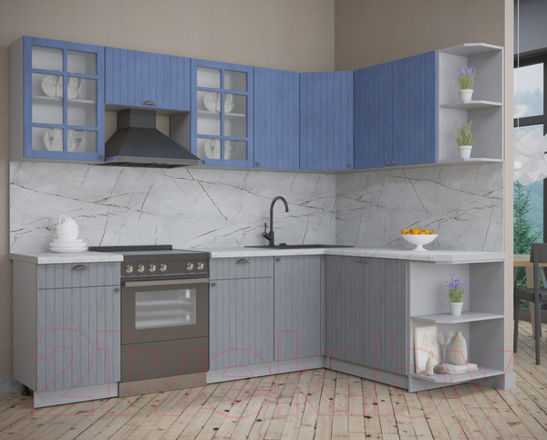 Изображение товара Кухонный гарнитур Интерлиния Берес 1.7x2.6 правая (дуб лазурный/дуб серый/серый каспий)