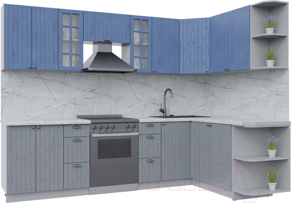 Изображение товара Кухонный гарнитур Интерлиния Берес 1.7x2.8 правая (дуб лазурный/дуб серый/серый каспий)