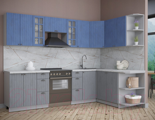 Изображение товара Кухонный гарнитур Интерлиния Берес 1.7x2.8 правая (дуб лазурный/дуб серый/серый каспий)