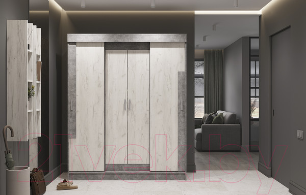 Изображение товара Шкаф-купе Стендмебель Гамма ШК 01 (дуб крафт белый/ателье светлый)