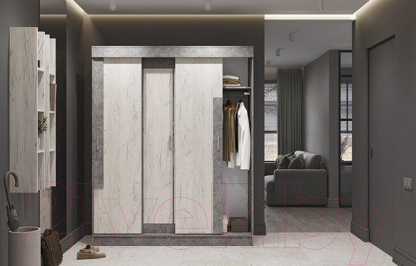 Изображение товара Шкаф-купе Стендмебель Гамма ШК 01 (дуб крафт белый/ателье светлый)