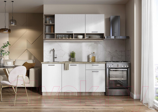 Изображение товара Кухонный гарнитур Стендмебель Рица 1.6 (белый текстура/дуб крафт серый)