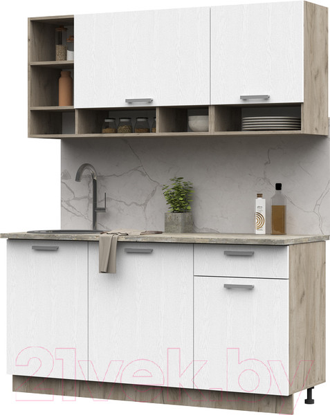 Изображение товара Кухонный гарнитур Стендмебель Рица 1.6 (белый текстура/дуб крафт серый)