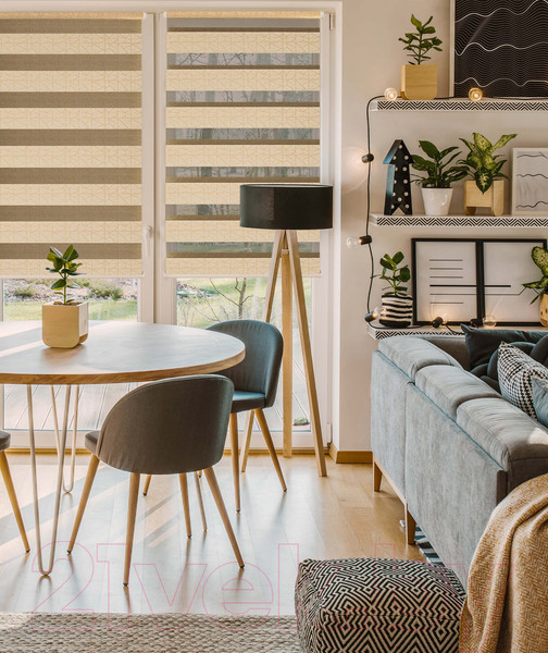 Изображение товара Рулонная штора Delfa Сантайм День-Ночь Роко МКД DN-43055 (73x160, бежевый/золото)