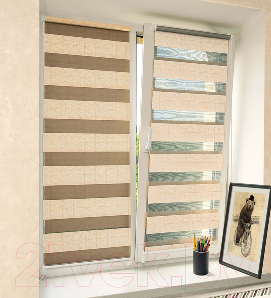 Изображение товара Рулонная штора Delfa Сантайм День-Ночь Роко МКД DN-43055 (81x160, бежевый/золото)