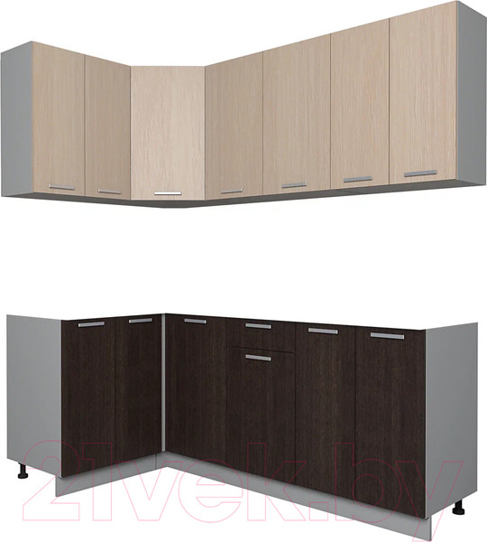 Изображение товара Кухонный гарнитур Интерлиния Мила Лайт 1.2x2.0 без столешницы (дуб молочный/дуб венге)