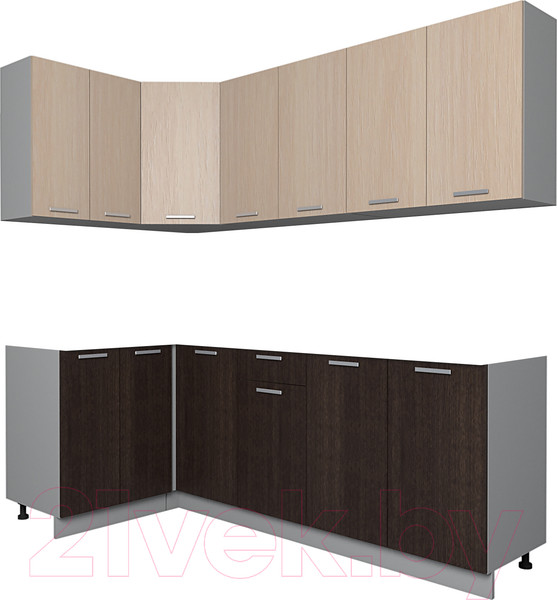 Изображение товара Кухонный гарнитур Интерлиния Лайт 1.2x2.2 без столешницы (дуб молочный/дуб венге)