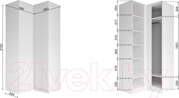 Изображение товара Шкаф ДСВ Мори угловой МШУ 960.1 (белый)