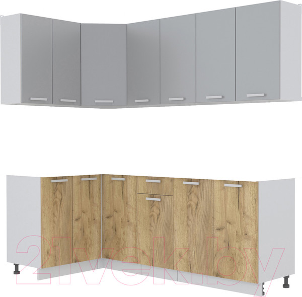 Изображение товара Кухонный гарнитур Интерлиния Мила Лайт 1.2x2.2 без столешницы (серебристый/дуб золотой)