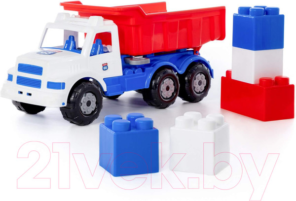 Изображение товара Самосвал игрушечный Полесье Буран №3 с конструктором / 94315 (белый/синий)