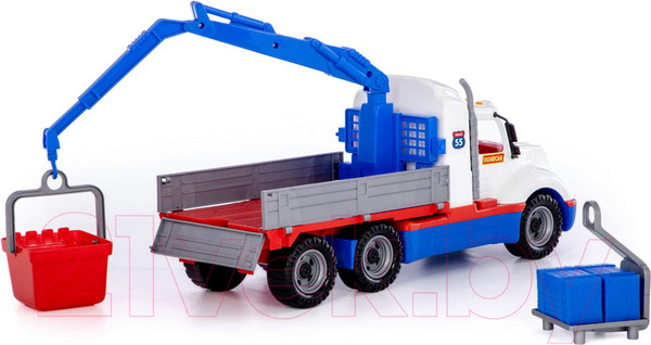 Изображение товара Автомобиль-кран Полесье Майк с манипулятором / 94308 (белый/синий)