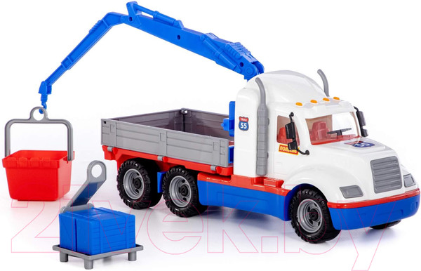 Изображение товара Автомобиль-кран Полесье Майк с манипулятором / 94308 (белый/синий)