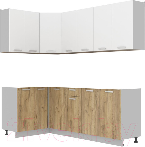 Изображение товара Кухонный гарнитур Интерлиния Мила Лайт 1.2x2.2 без столешницы (белый платинум/дуб золотой)