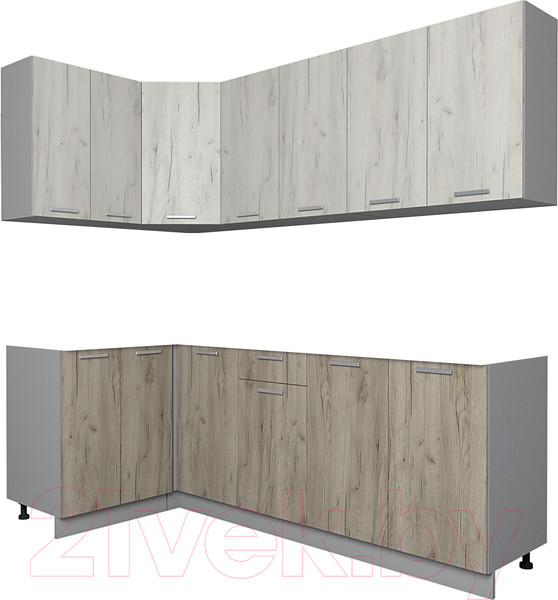 Изображение товара Кухонный гарнитур Интерлиния Мила Лайт 1.2x2.2 без столешницы (дуб белый/дуб серый)