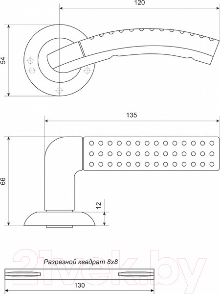 Изображение товара Ручка дверная Стандарт 26 SN/CP квадрат 130мм (матовый никель/хром)