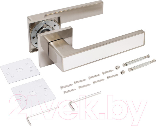 Изображение товара Ручка дверная Аллюр Арт Лана SN/W 86811 (матовый никель/белый)