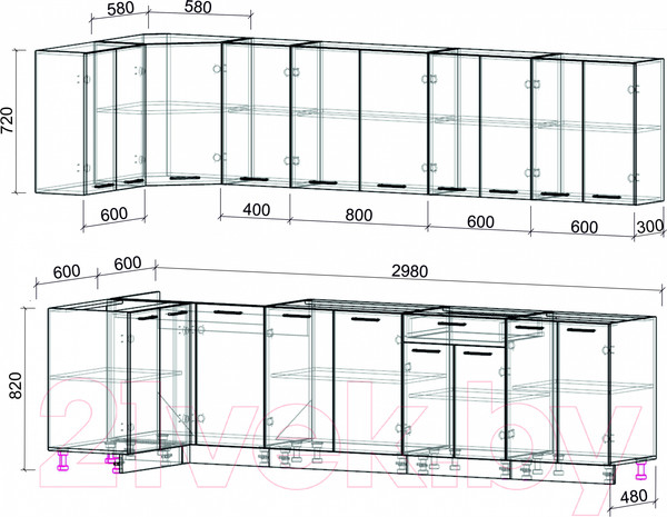 Изображение товара Кухонный гарнитур Интерлиния Мила Лайт 1.2x3.0 без столешницы (серебристый/бетон)