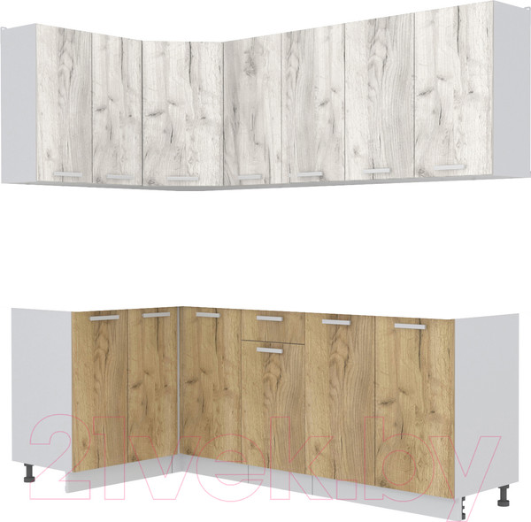 Изображение товара Кухонный гарнитур Интерлиния Мила Лайт 1.2x2.2 без столешницы (дуб белый/дуб золотой)