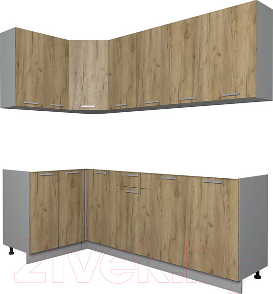 Изображение товара Кухонный гарнитур Интерлиния Мила Лайт 1.2x2.2 без столешницы (дуб золотой/дуб золотой)