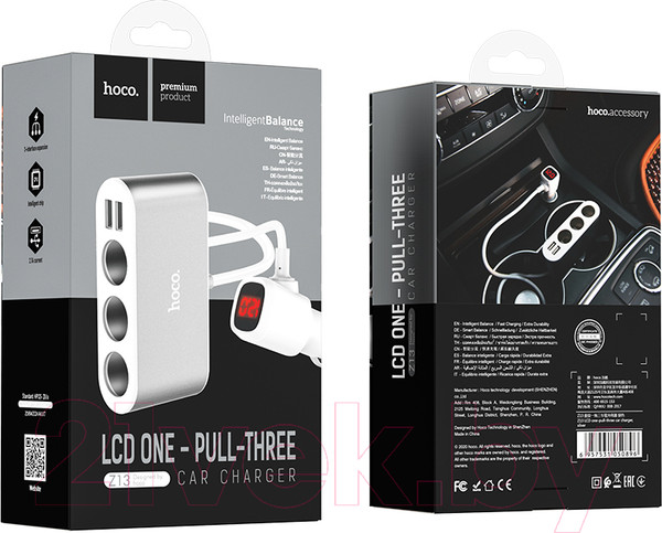 Изображение товара Зарядное устройство автомобильное Hoco Z13 (0.55м, серебристый)