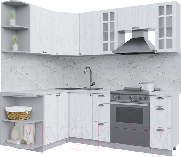 Изображение товара Кухонный гарнитур Интерлиния Берес 1.5x2.2 левая (дуб полярный/серый каспий)